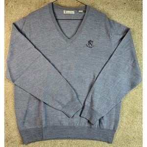 Donald Ross Mens Medium Gray Golf V Neck Marino Wool Pullover Sweater Logo